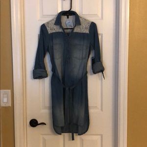Never worn denim and lace dress